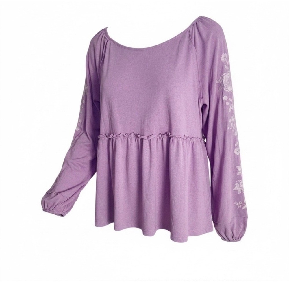 Savanna Jane Blouse Womens Large Purple Floral Embroidered Babydoll Boho TL681-1